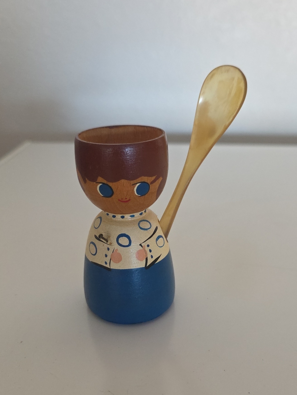 Vintage Swedish Hand Painted Egg Holder With Spoon